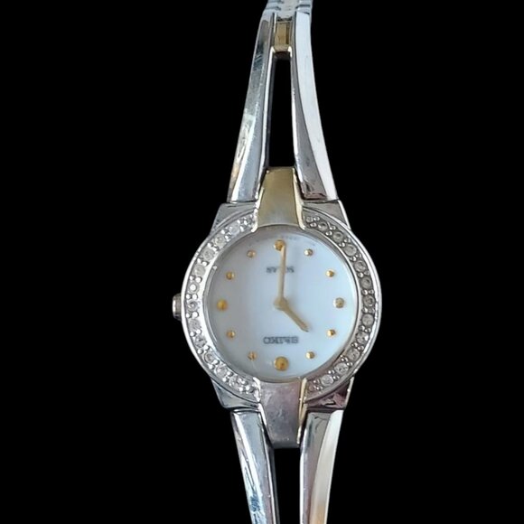 SEIKO Solar Ladies Watch Two Tone White Face Crystal Accented - Picture 7 of 13